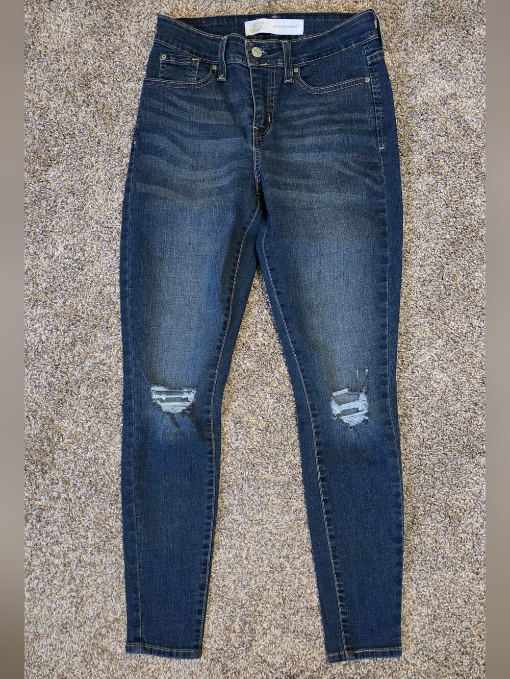 Levi Super Skinny Blue Distressed Mid-Rise Women's Jeans Size 2 Short